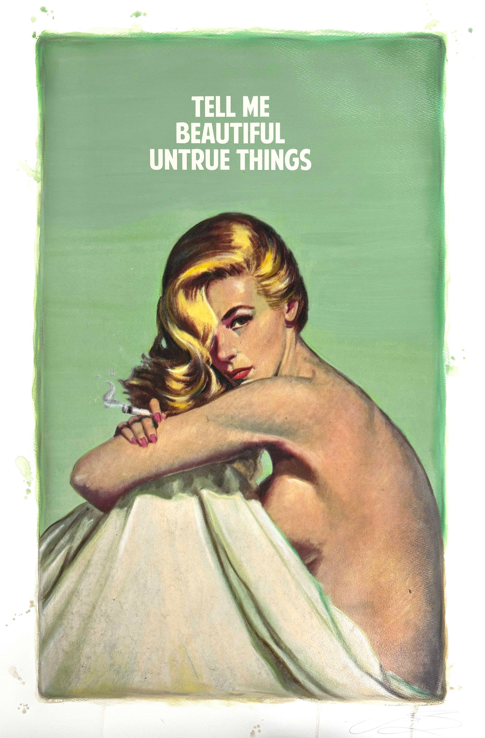 Tell Me Beautiful Untrue Things (Green) by The Connor Brothers, a hand-finished hand coloured giclée print in oil, pastel and varnish from 2020