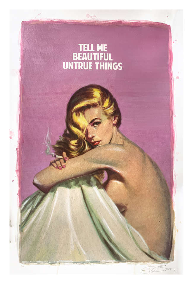 Tell Me Beautiful Untrue Things - Pink by The Connor Brothers, a limited edition hand coloured giclée print in oil, pastel and varnish. from 2020