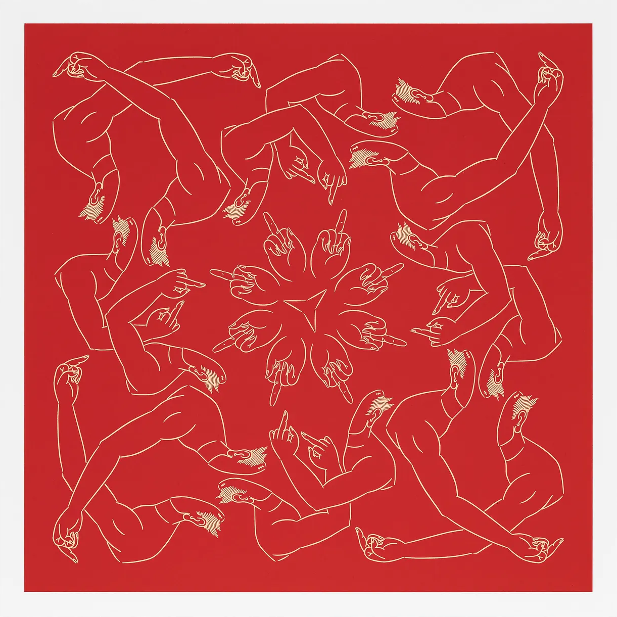 Middle Finger in Red by Ai Weiwei, a limited edition 2 colour silkscreen print on 410gsm somerset tub sized satin white paper from 2023