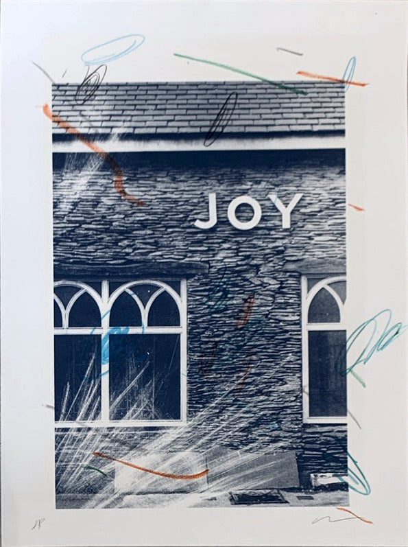Joy (Dark Blue and Pearl) by Adam Bridgland, a hand-finished screen print and hand drawn embellishments on paper. from 2023