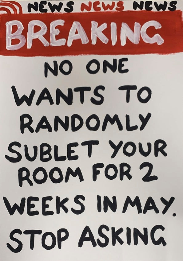 Sublet Room by Times New Roadman, a original hand-painted acrylic on paper. from 2023