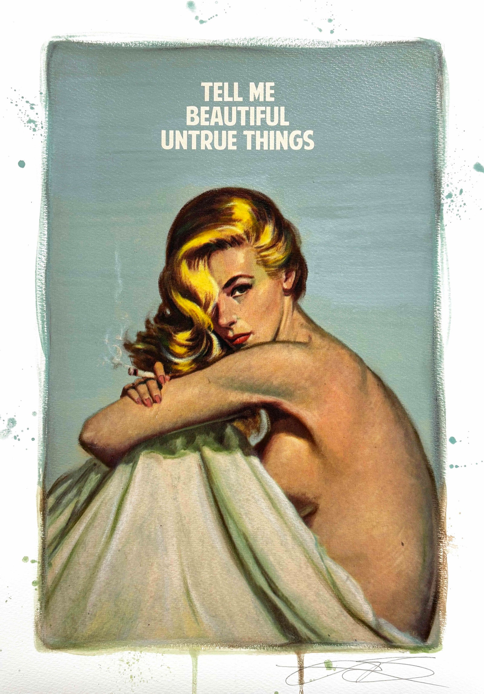 Tell Me Beautiful Untrue Things (Misty Blue) by The Connor Brothers, a hand-finished hand coloured giclée print in oil, pastel and varnish. from 2020