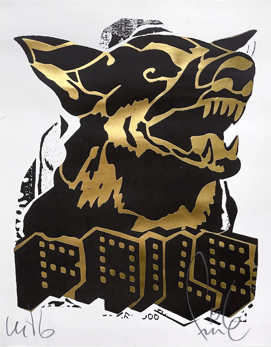 Dog (Black / Gold) by Faile, a limited edition offset print with gold foil from 2022