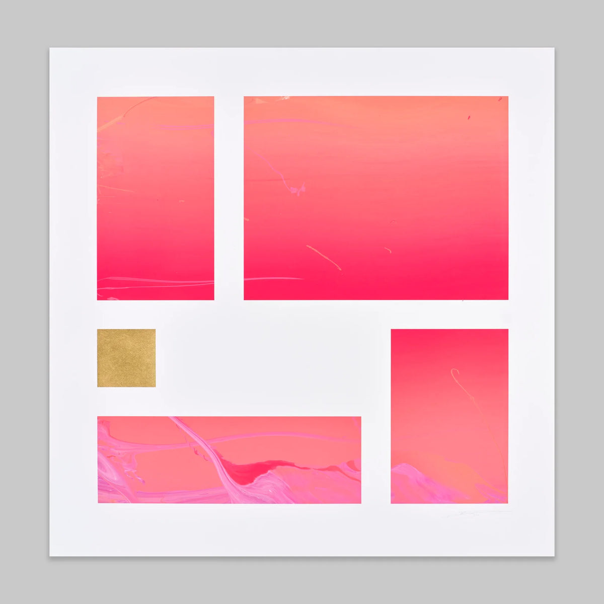 Set of abstract pink and gold design elements on a gray background