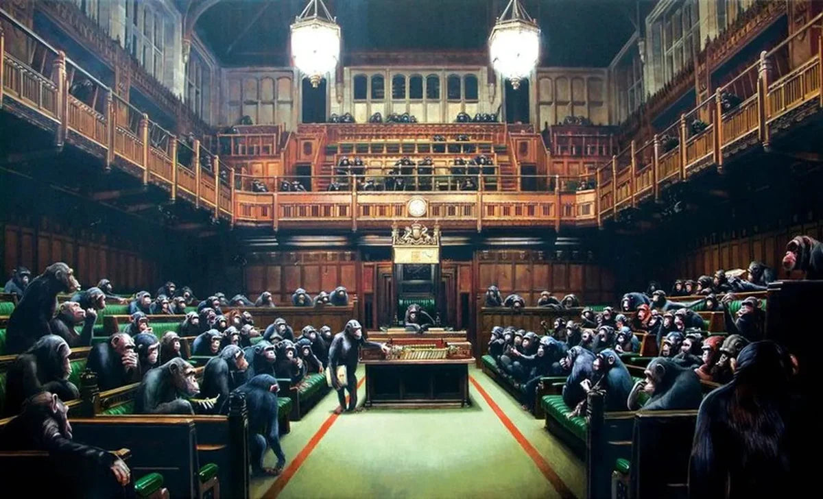 monkey-parliament-framed-Banksy-Limited Edition Art Print-1200x728