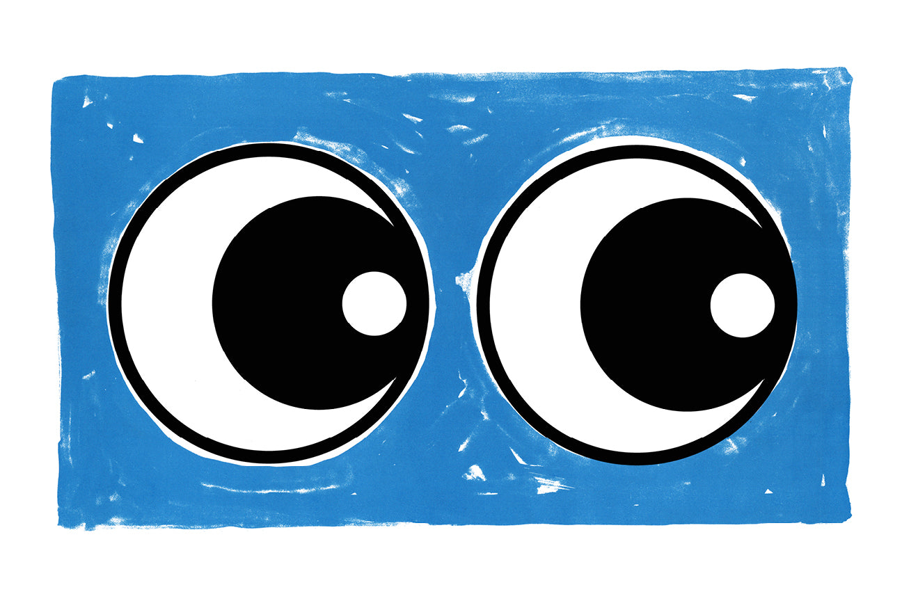 Making Eyes Across The Room (Blue) by Adam Bridgland, a open edition giclée print on hahnemühle 308gsm rag paper from 2025