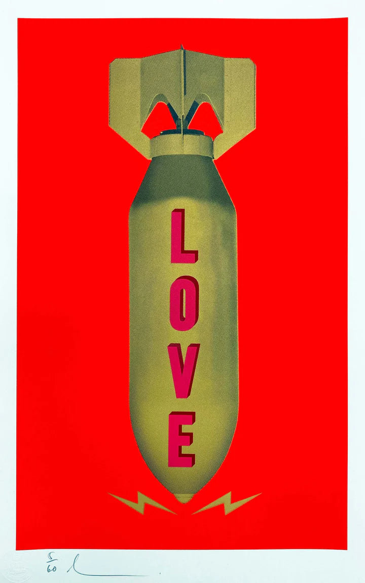 Love Bomb (Red) by Dave Buonaguidi, a limited edition 5 colour screenprint on somerset satin 300gsm paper. from 2021