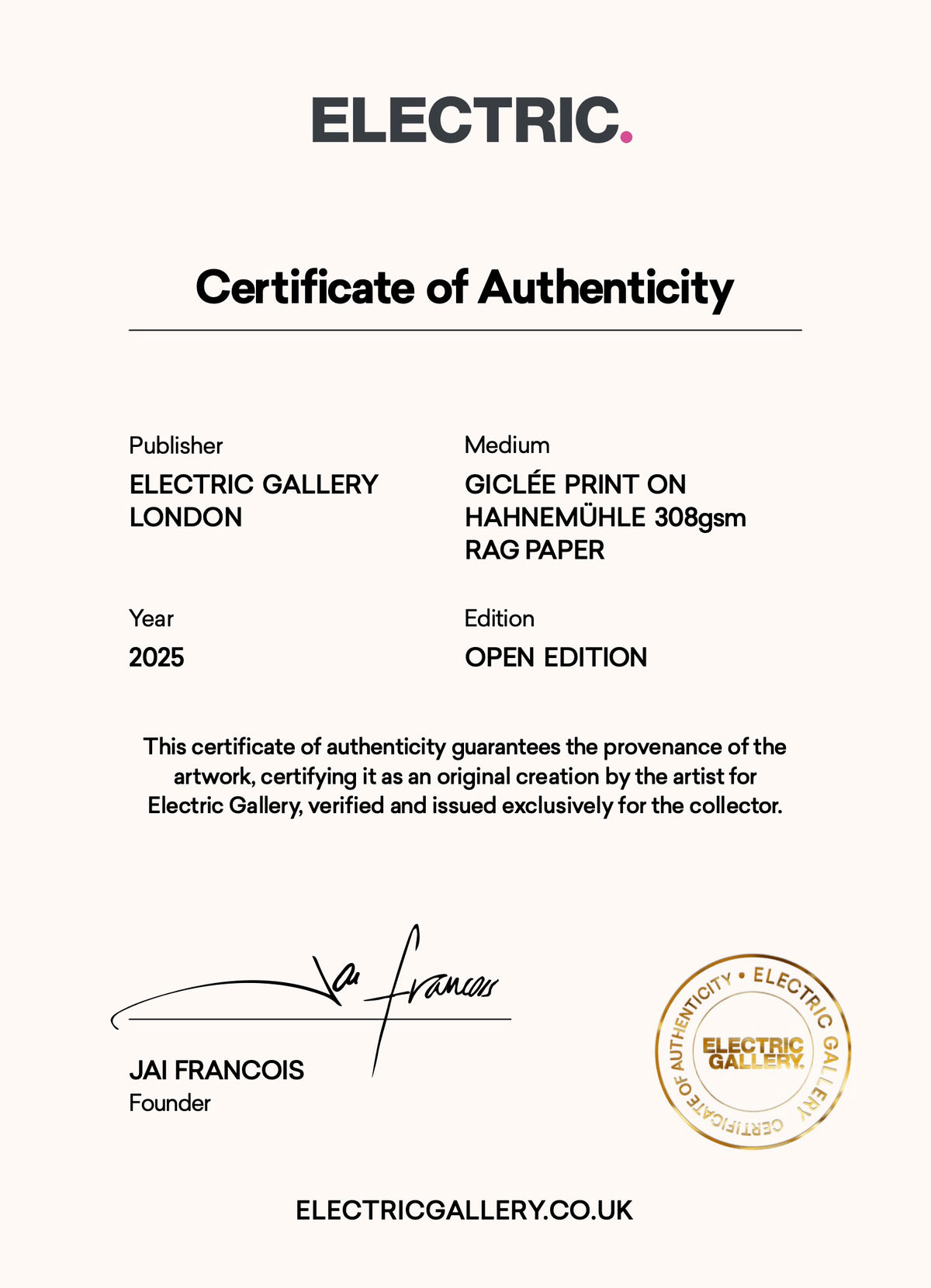 Certificate of Authenticity