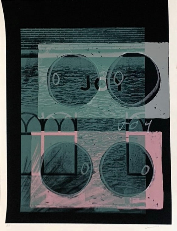 Joy (Black, White, Green and Pink) by Adam Bridgland, a hand-finished screen print and hand drawn embellishments on paper. from 2023
