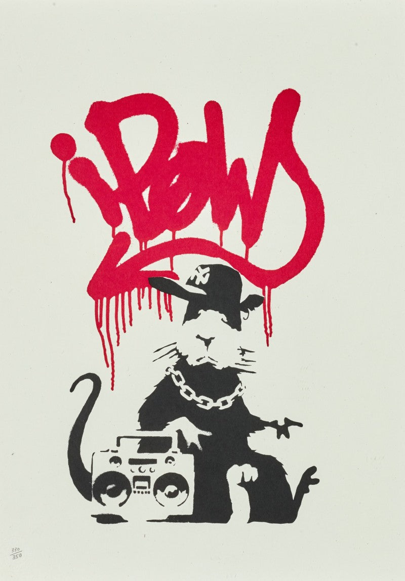 Gangsta Rat (Framed) by Banksy, a limited edition two colour screenprint on smooth wove paper, pow blind-stamp and numbered from 2006