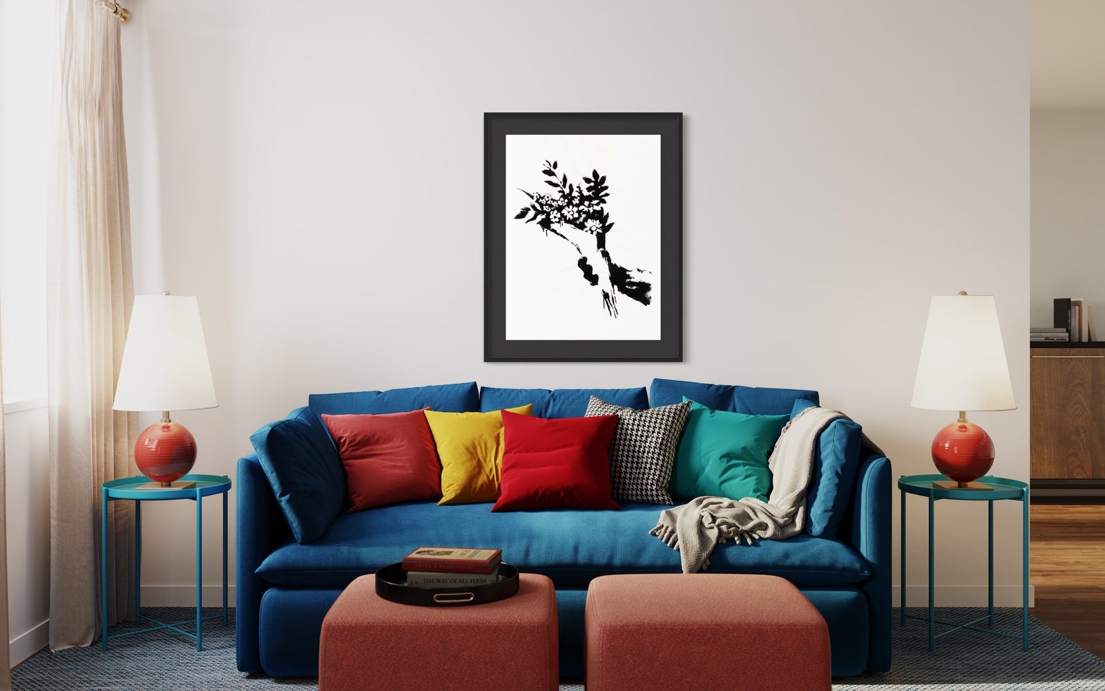 GDP Flower Thrower (Framed) by Banksy