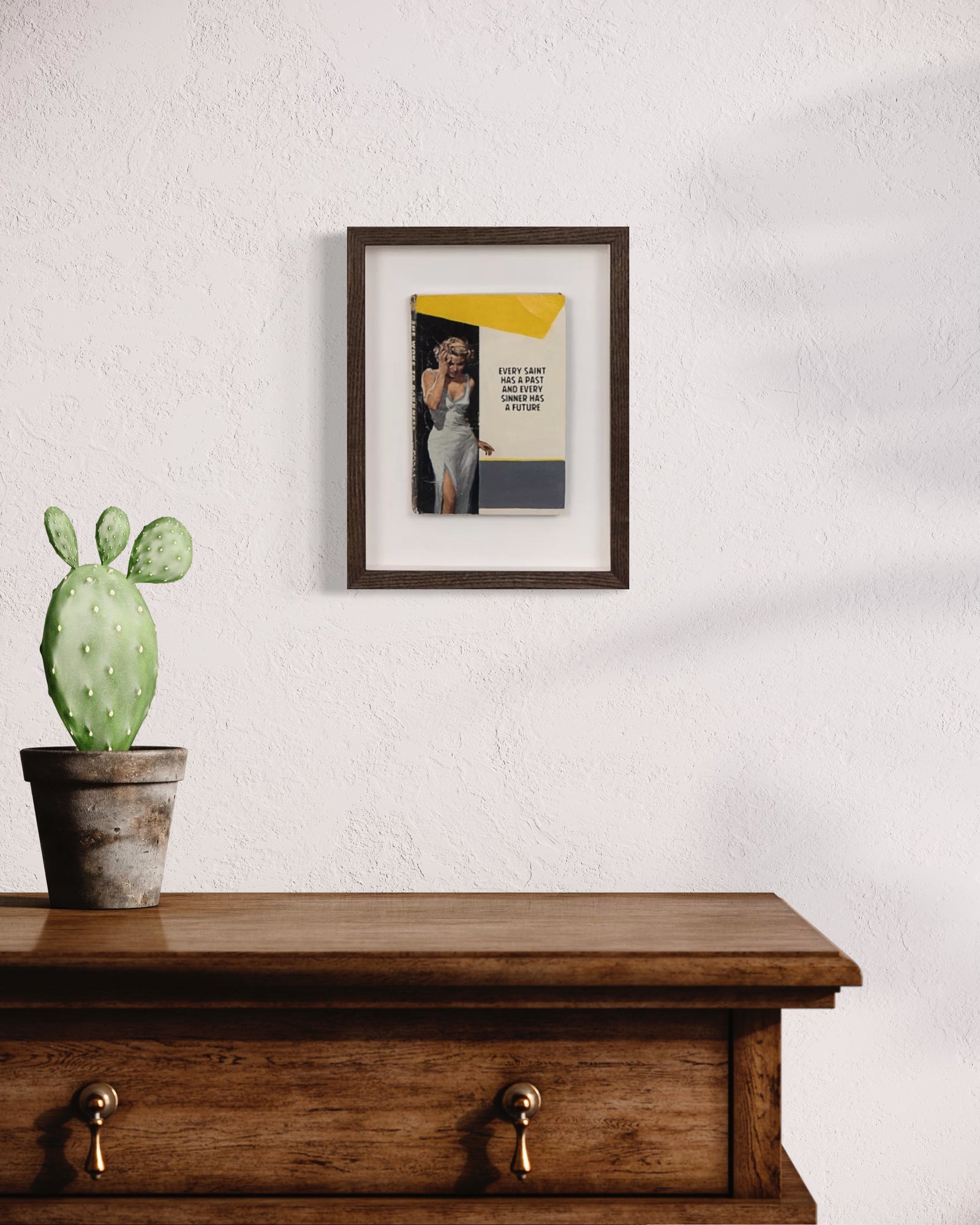 Every Saint Has A Past – Yellow (Framed) by The Connor Brothers, a limited edition hand painted vintage paperback book with silkscreen from 2019