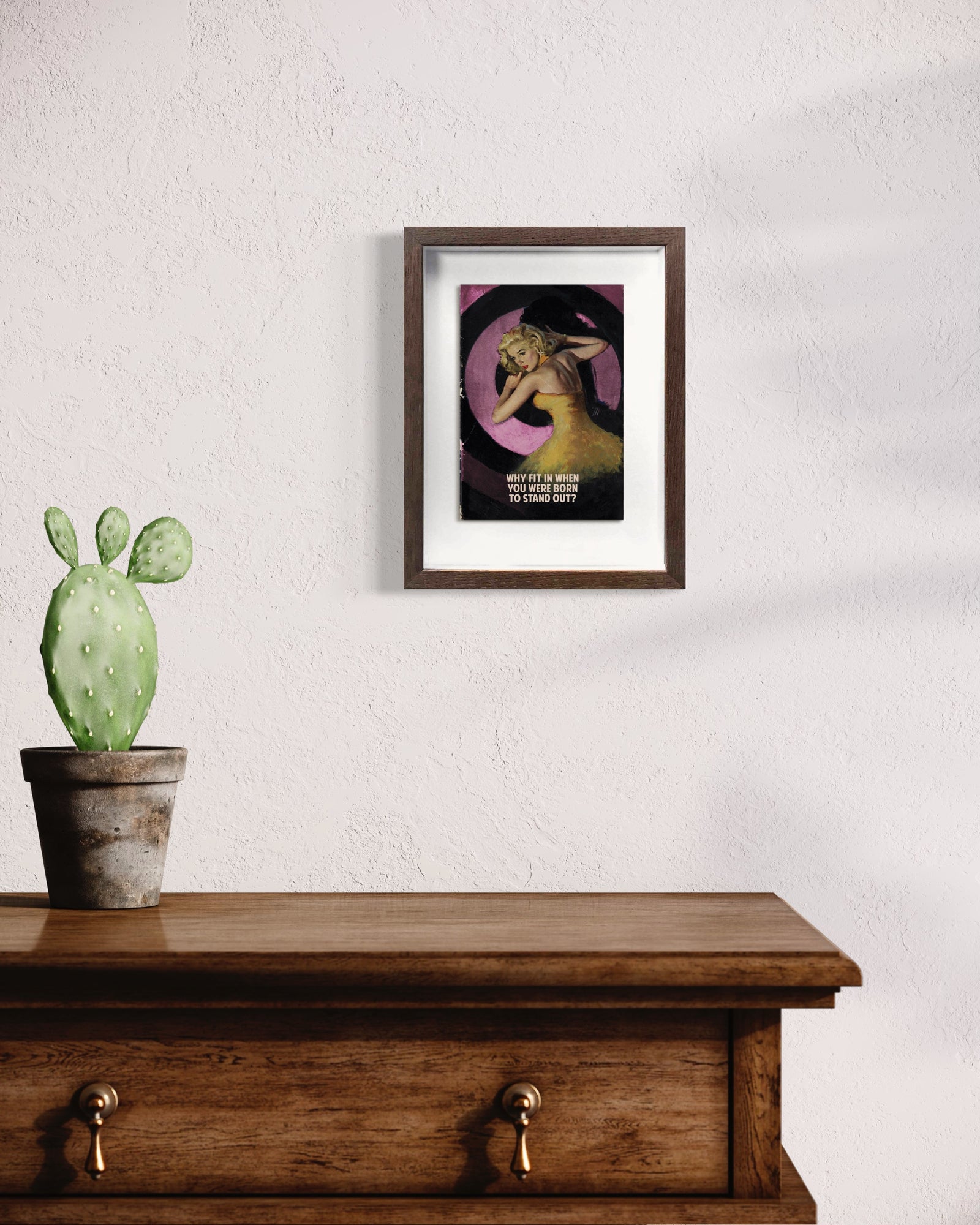 Why Fit In – Purple (Framed) by The Connor Brothers, a limited edition hand painted vintage paperback book with silkscreen from 2019