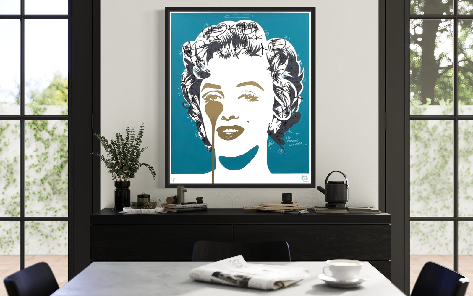 Marilyn Classic - Reflective Gold Eyes Teal by Pure Evil, a hand-finished 3 colour handfinished screenprint on 330gsm fedrigoni paper from 2022