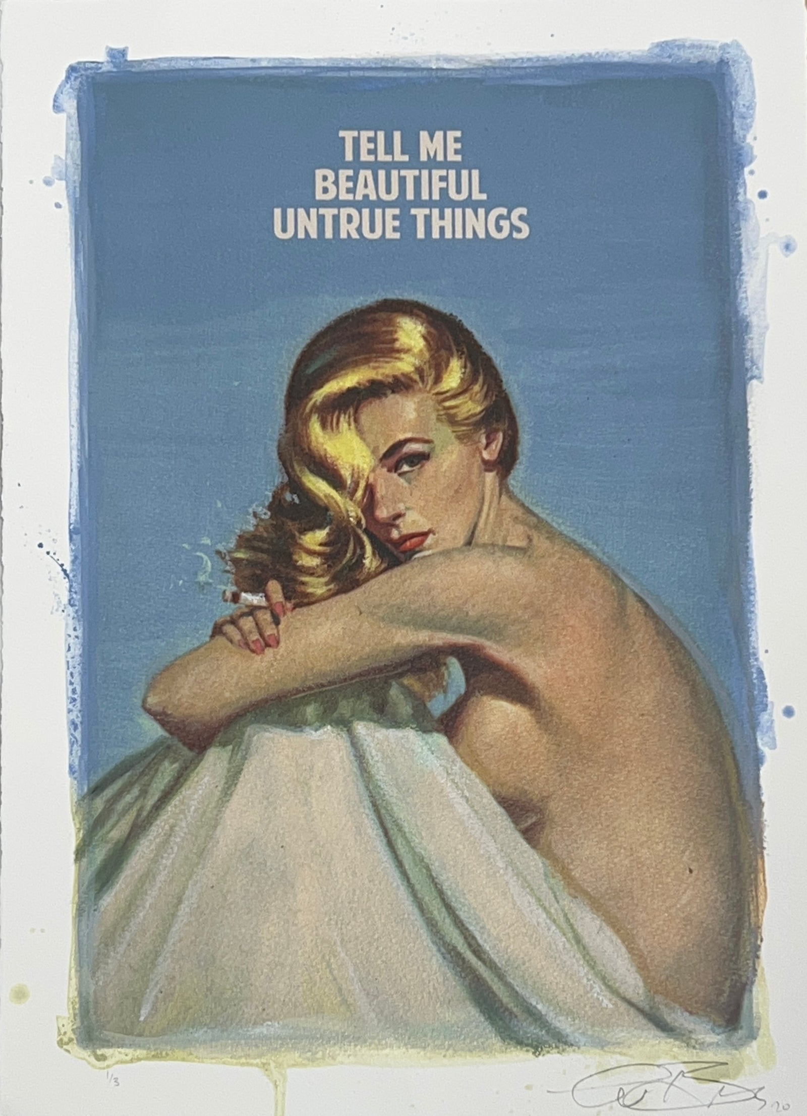Tell Me Beautiful Untrue Things - Light Blue by The Connor Brothers, a limited edition hand coloured giclée print in oil, pastel and varnish. from 2021