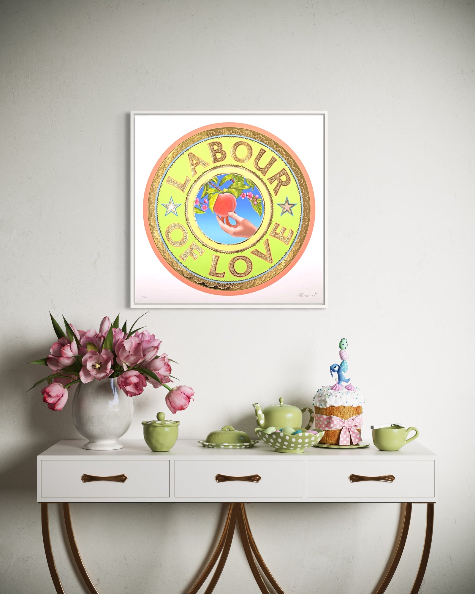 Labour Of Love - Green by Eddy Bennett, a limited edition limited edition foiled and embossed print on 330gsm somerset enhanced velvet watercolour from 2023