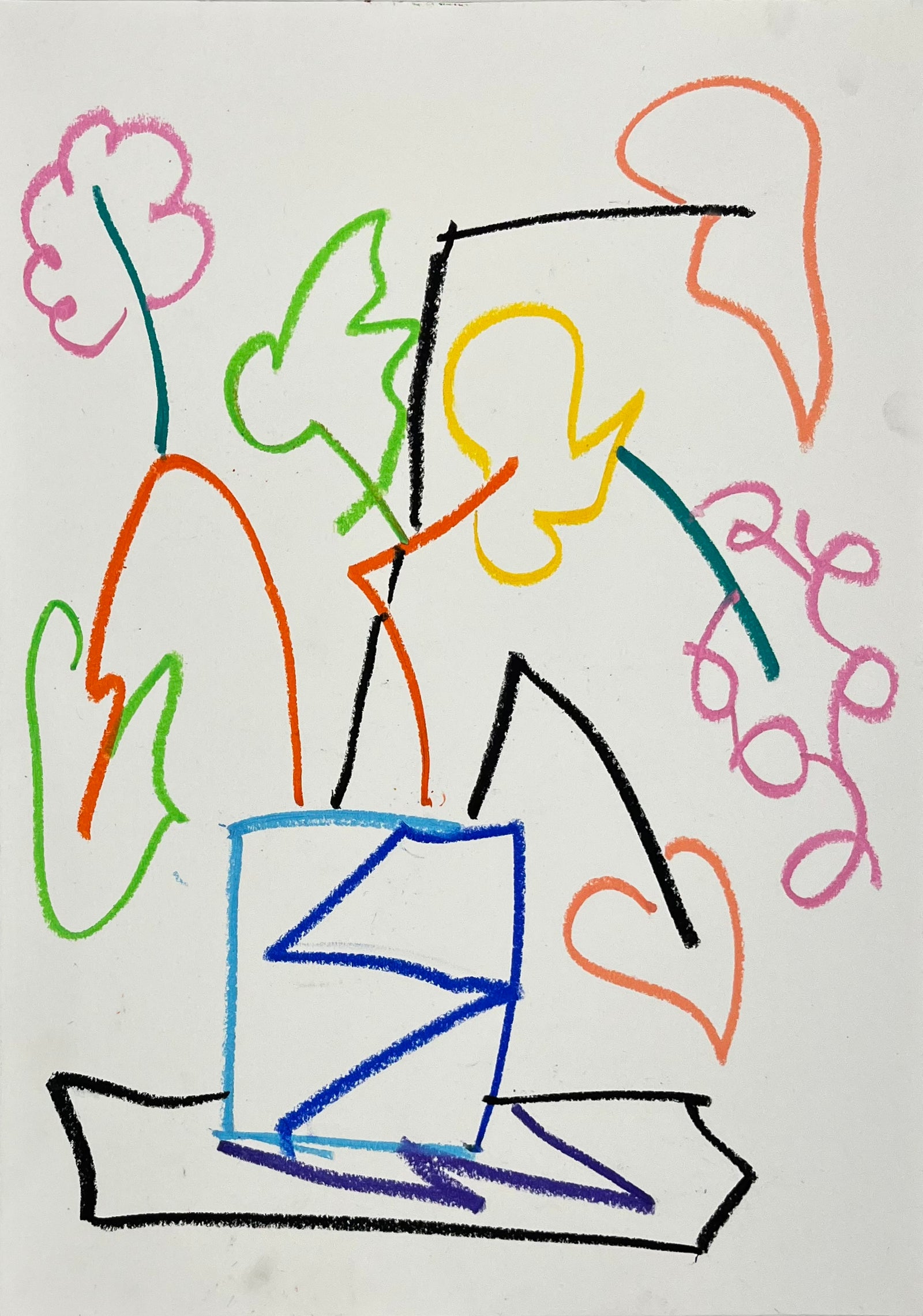 Studio Flowers by Sam Wadsworth, a original oil pastel on paper from 2024