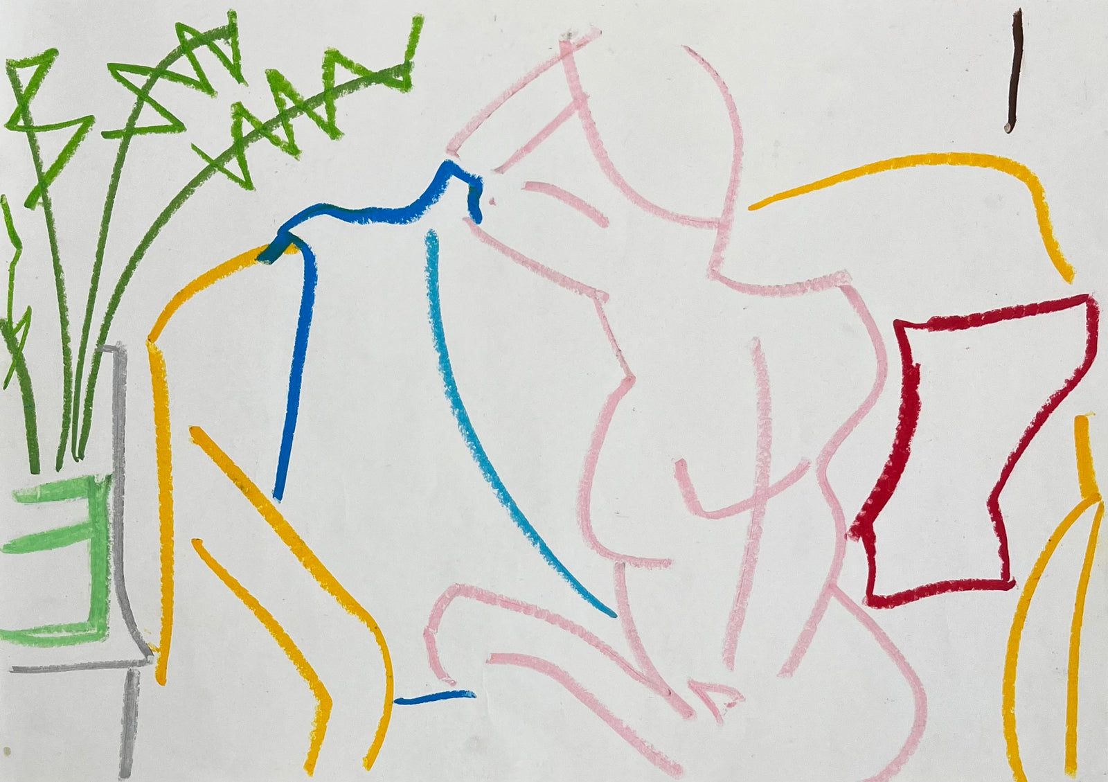 Pink Nude On Yellow Sofa by Sam Wadsworth, a original oil pastel on paper from 2024