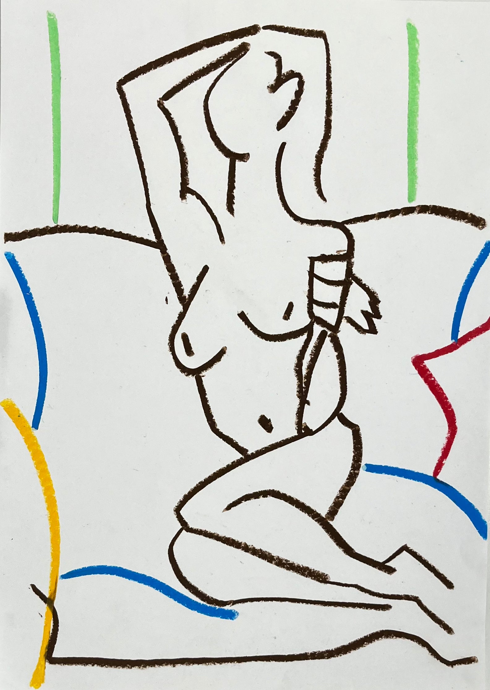 Seated Nude With Red Cushion by Sam Wadsworth, a original oil pastel on paper from 2024