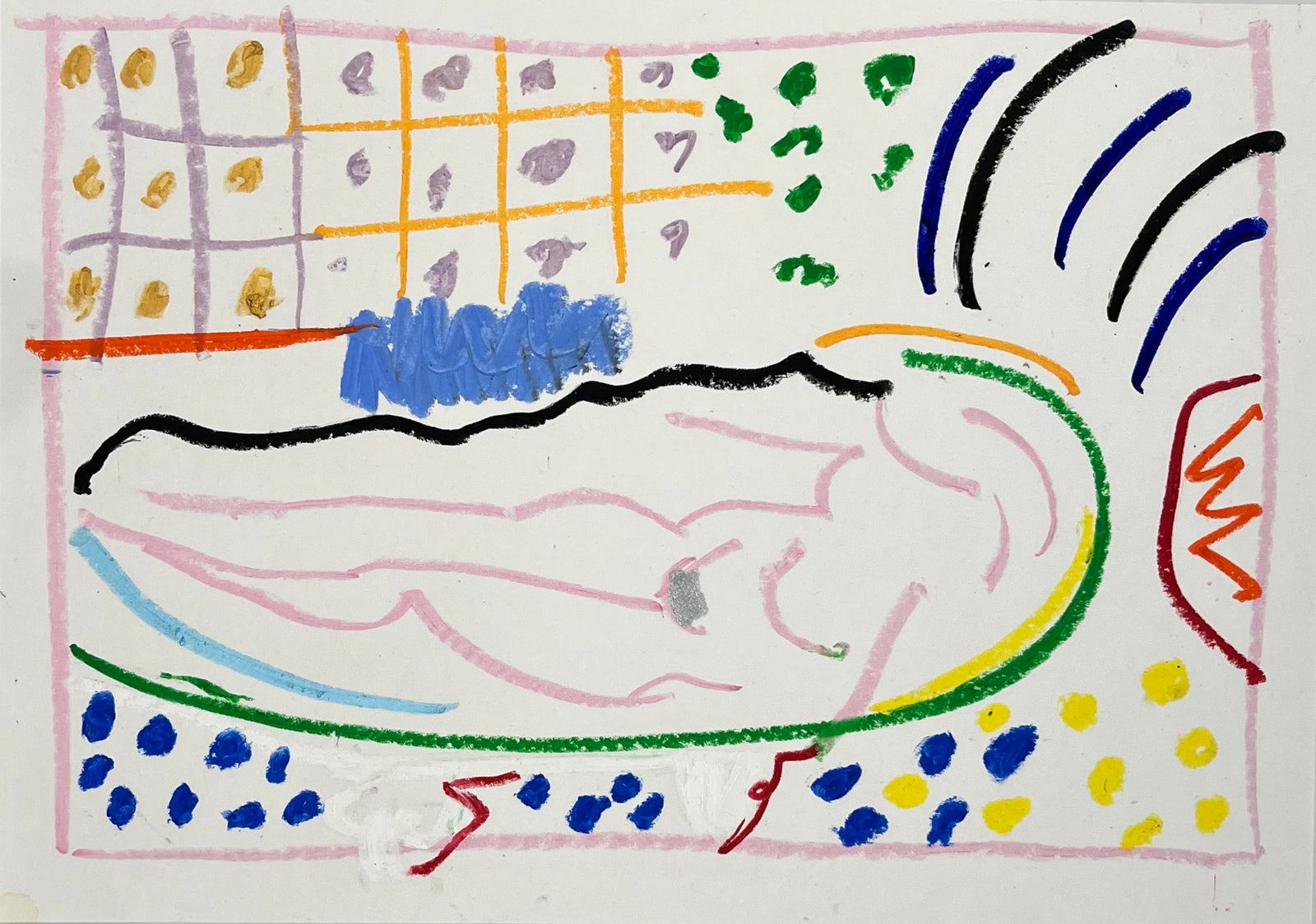 In Bonnard's Bath by Sam Wadsworth, a original oil pastel on paper from 2024