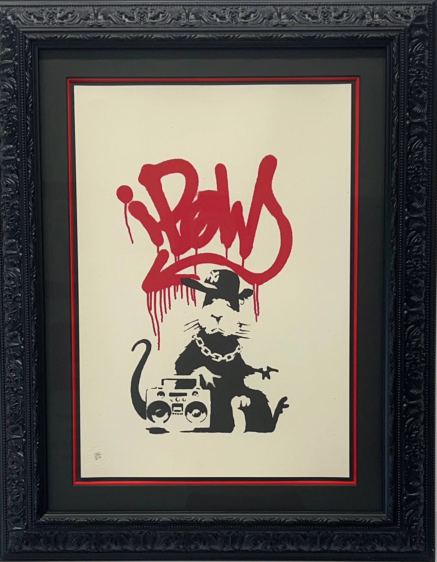 Gangsta Rat (Framed) by Banksy, a limited edition two colour screenprint on smooth wove paper, pow blind-stamp and numbered from 2006