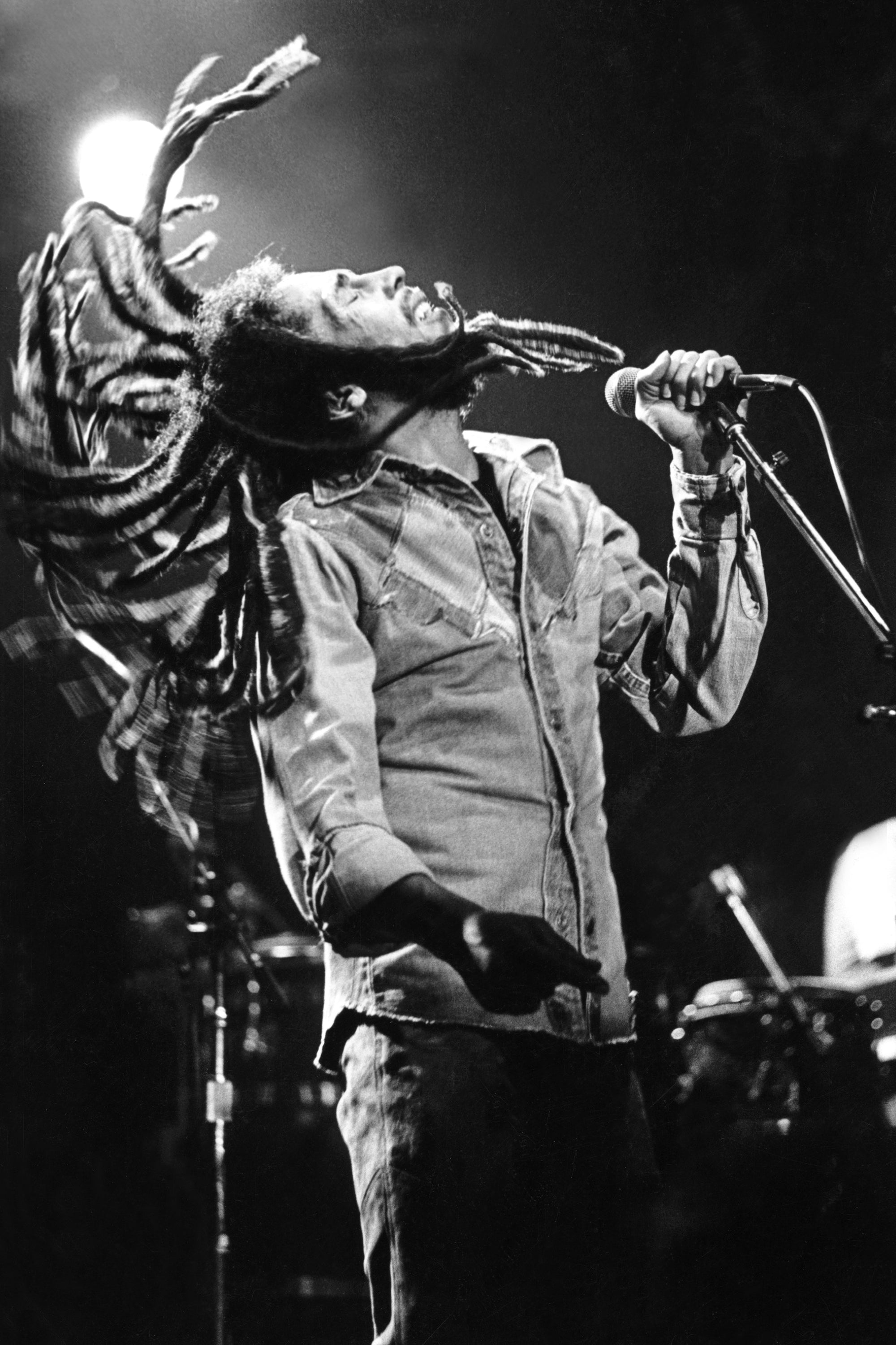 Bob Marley by Michael Ochs/Getty Images, 1979. Bob Marley Los Angeles. Open Edition Resin Photographic Print. Portrait orientation. Available at Electric Gallery, London, UK.