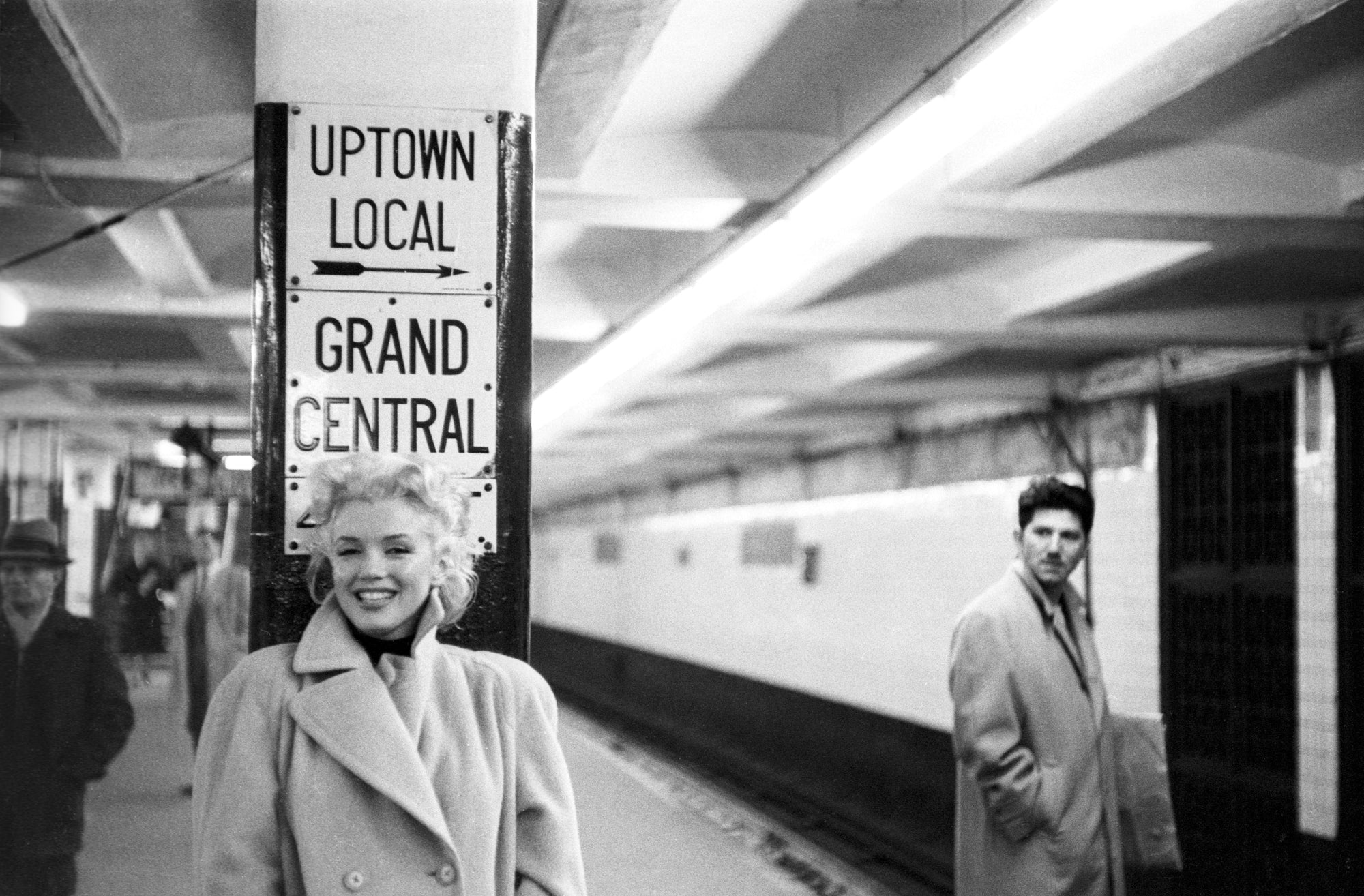 Marilyn In Grand Central Station by Michael Ochs/Getty Images, 1955. Actress Marilyn Monroe takes the subway in Grand Central Station on March 24. Open Edition Resin Photographic Print. Landscape orientation. Available at Electric Gallery, London, UK.
