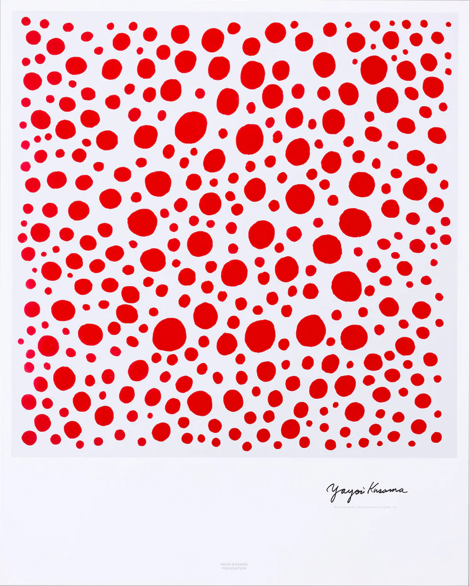 Praying for World Peace in the Sunlight by Yayoi Kusama, a limited edition vivid inkjet colours on synthetic paper. stamped by yayoi kusama foundation. from 2025