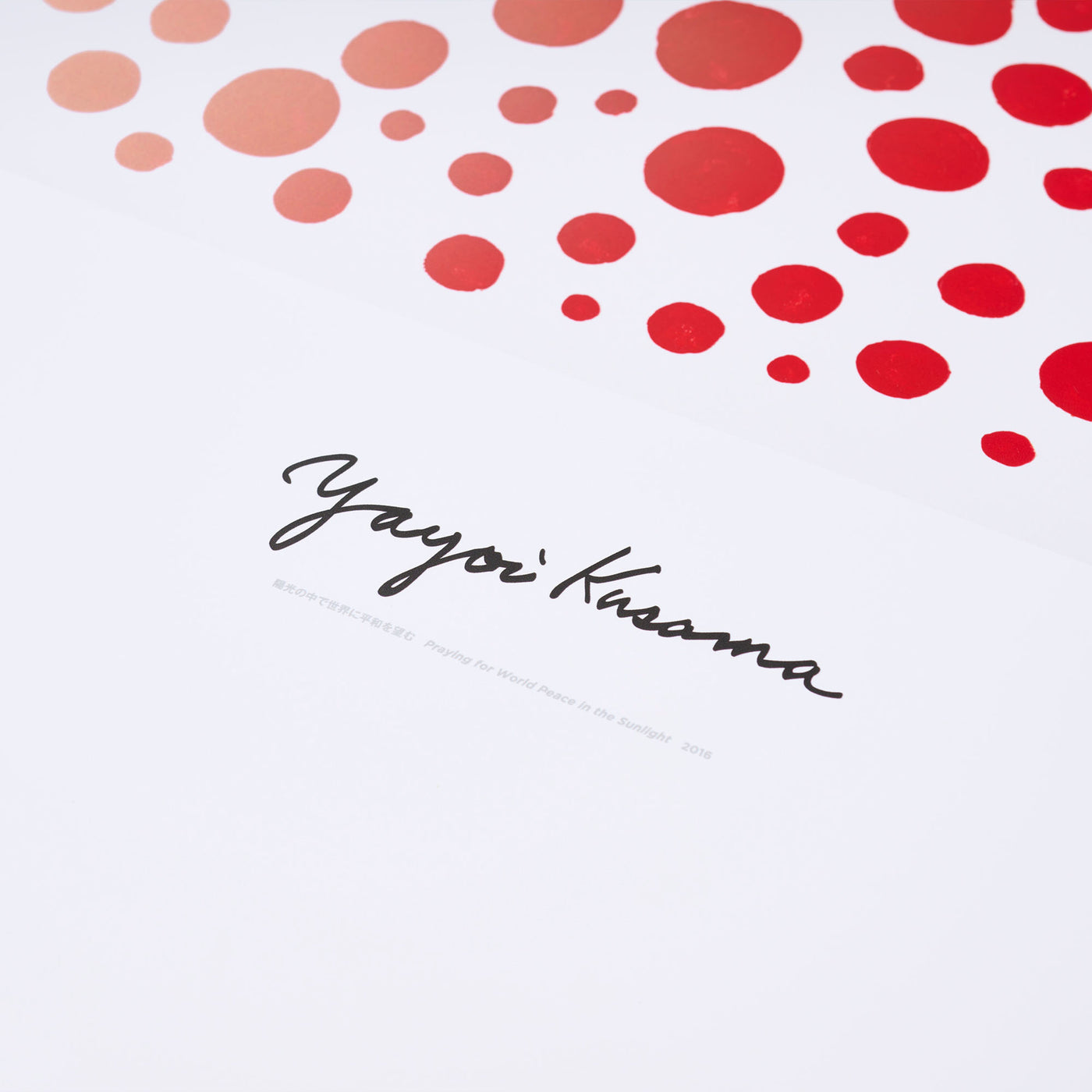 Praying for World Peace in the Sunlight by Yayoi Kusama, a limited edition vivid inkjet colours on synthetic paper. stamped by yayoi kusama foundation. from 2025