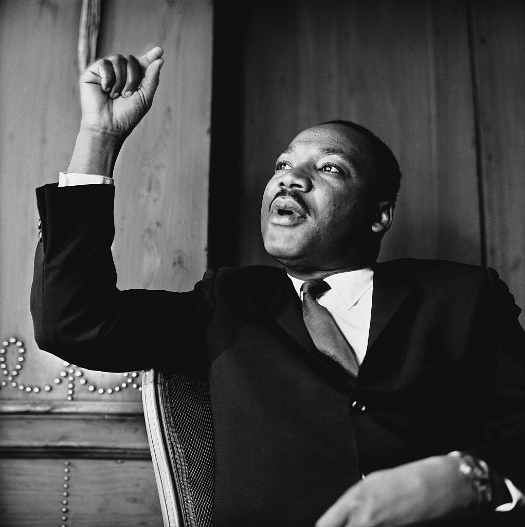 Martin Luther King In London by Reg Lancaster/Getty Images, 1964. American civil rights leader Martin Luther King, Jr.. Open Edition Resin Photographic Print. Square orientation. Available at Electric Gallery, London, UK.