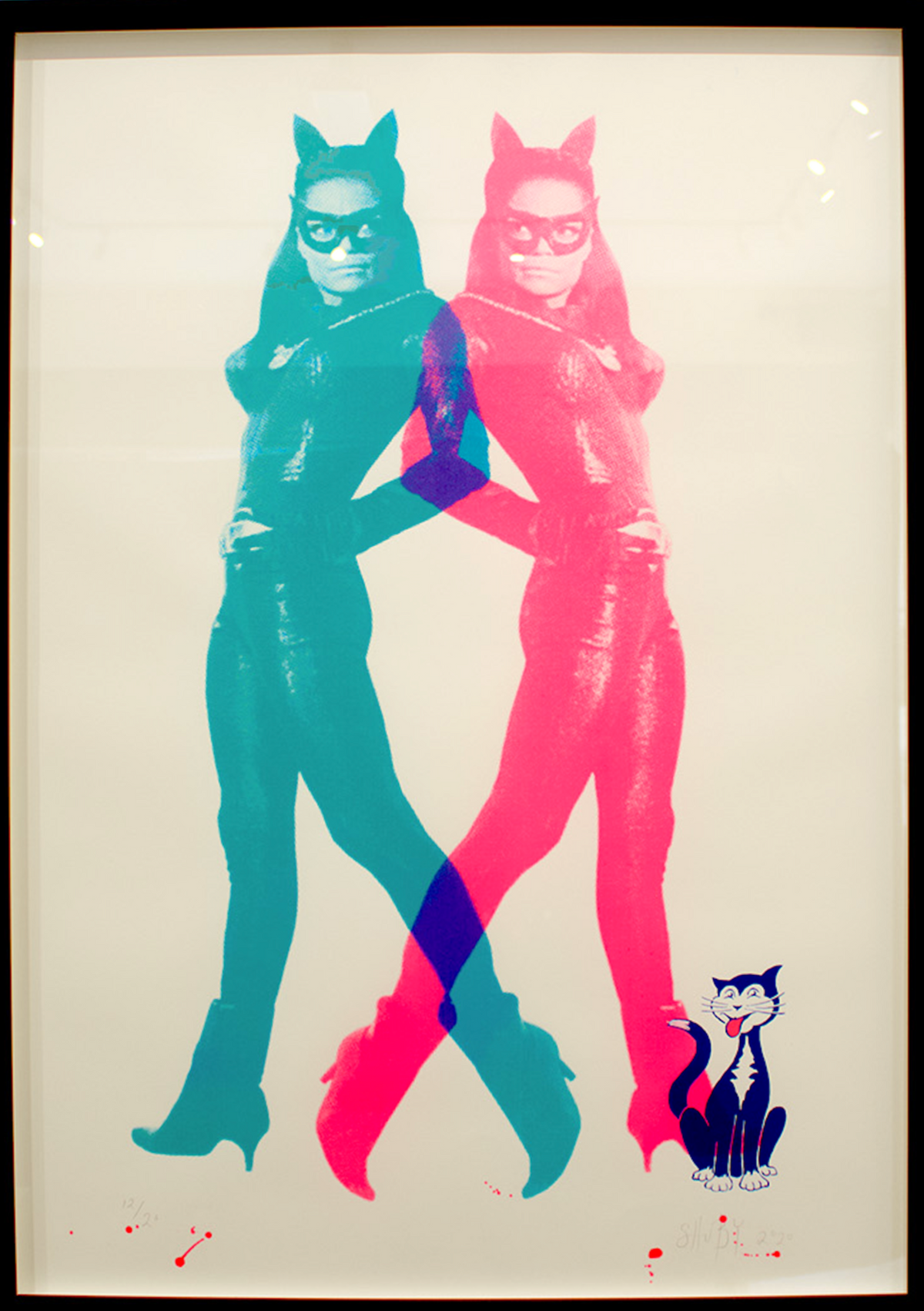 Eartha Kitt Cat Woman in Teal and Pink (Framed)