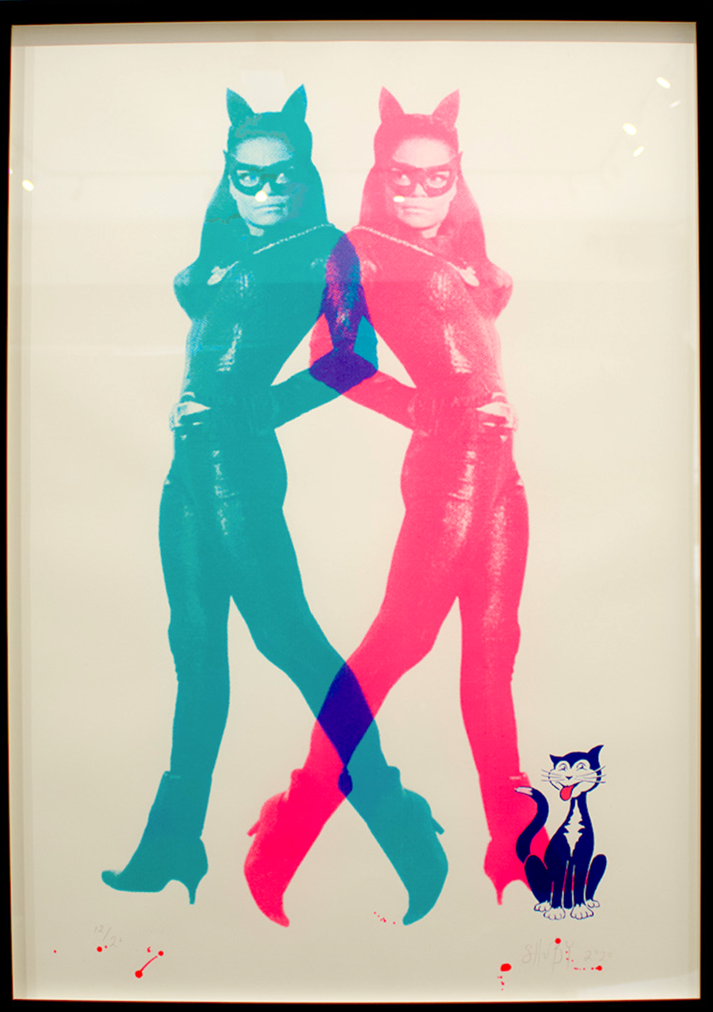 Eartha Kitt Cat Woman in Teal and Pink (Framed) by Shuby, a limited edition 2 coloured silkscreen print on paper with hand finishing from 2021