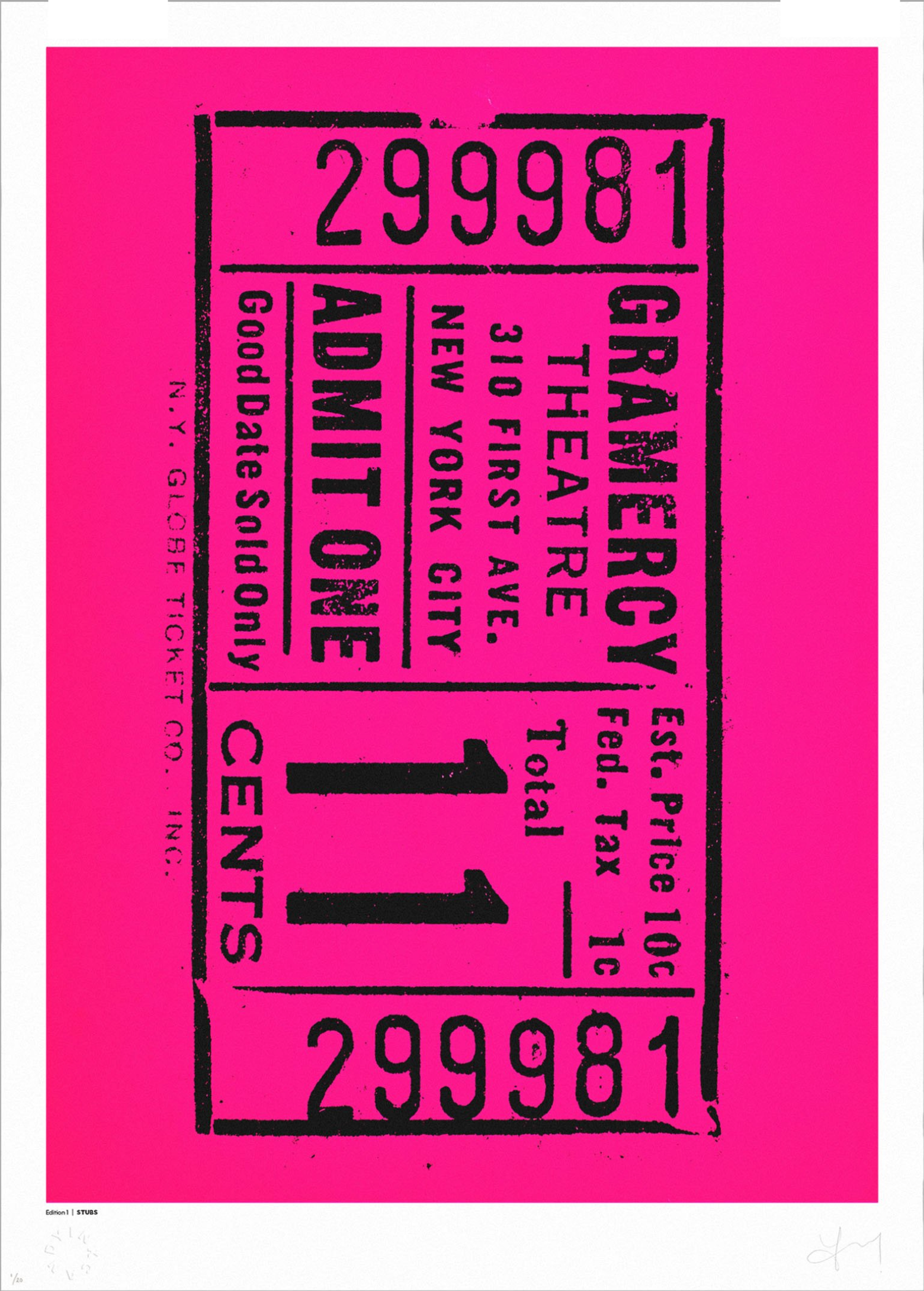 Stubs Detail - Fluro Pink by Inkcandy, a limited edition 2 colour hand pulled silkscreen printed onto omnia, 200gsm.  from 2024