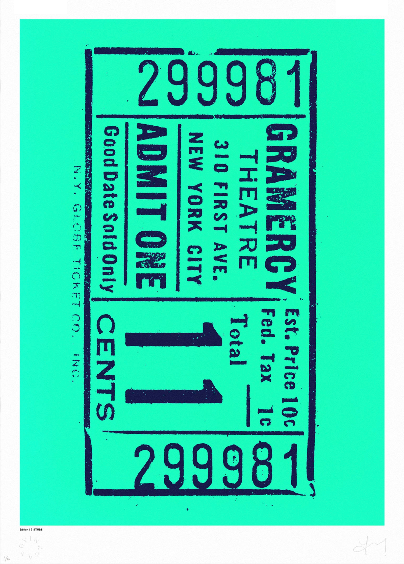 Stubs Blocks - Teal by Inkcandy, a limited edition 2 colour hand pulled silkscreen printed onto omnia, 200gsm from 2024