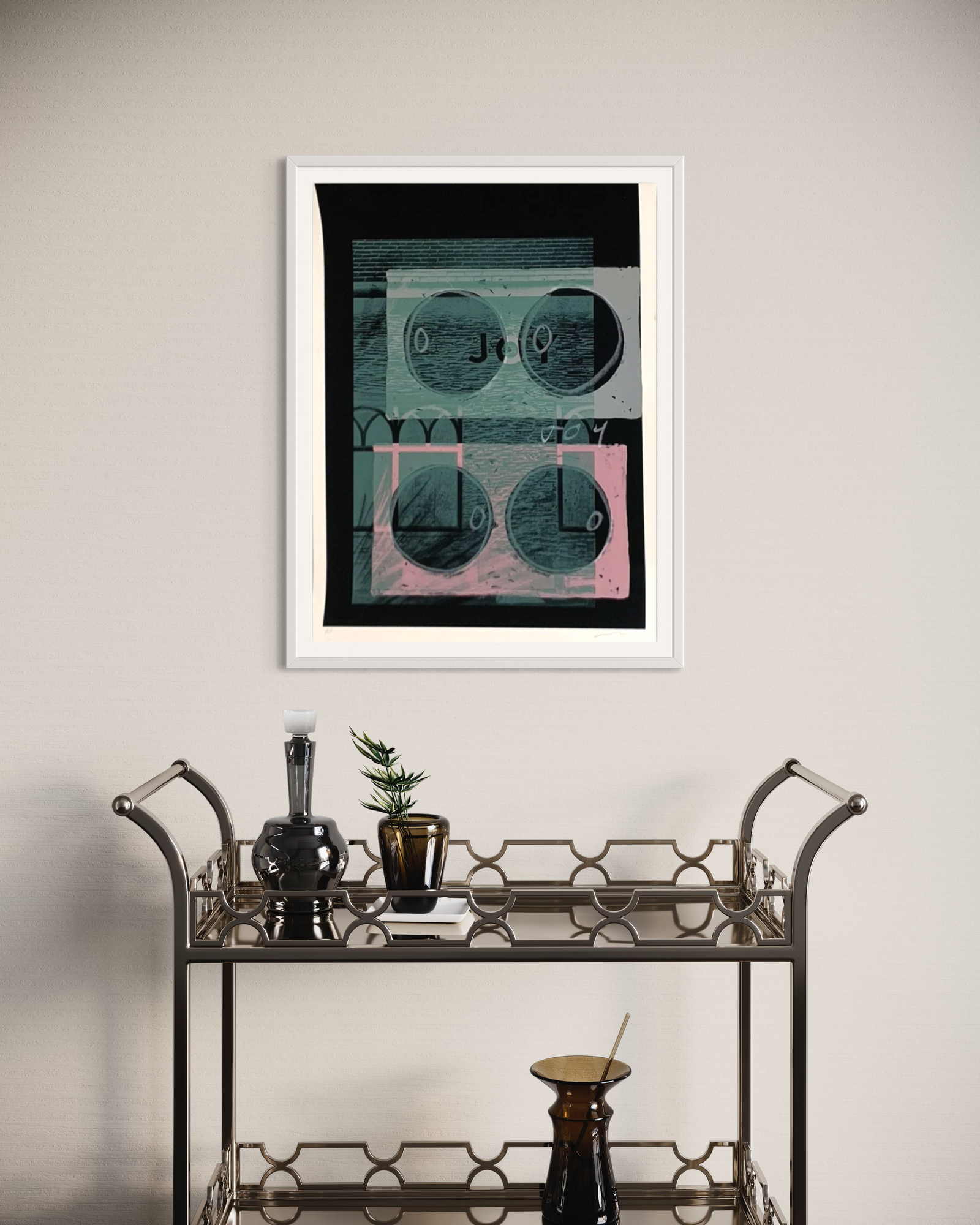 Joy (Black, White, Green and Pink) by Adam Bridgland, a hand-finished screen print and hand drawn embellishments on paper. from 2023