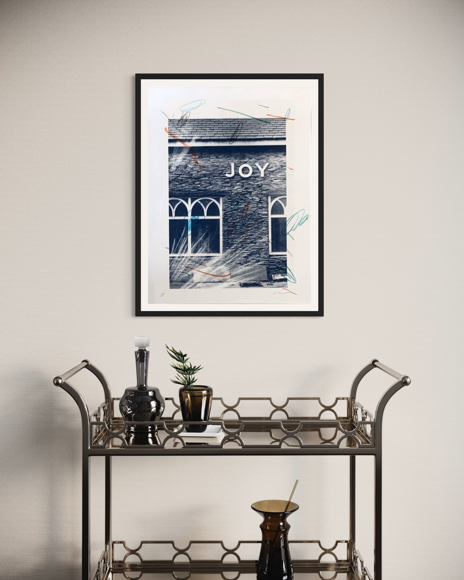 Joy (Dark Blue and Pearl) by Adam Bridgland, a hand-finished screen print and hand drawn embellishments on paper. from 2023