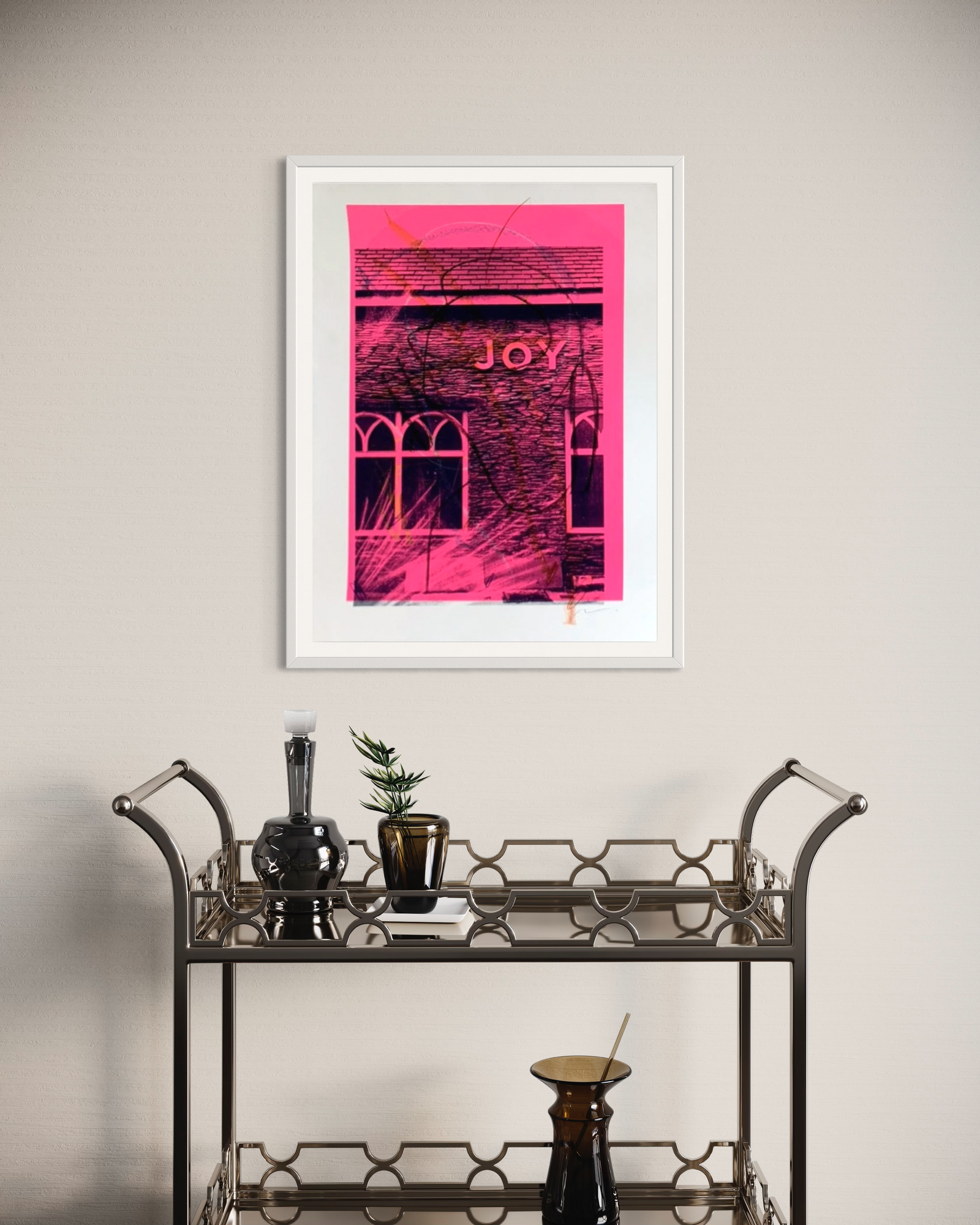Joy (Magenta and Black) by Adam Bridgland, a hand-finished screen print and hand drawn embellishments on paper, from 2023