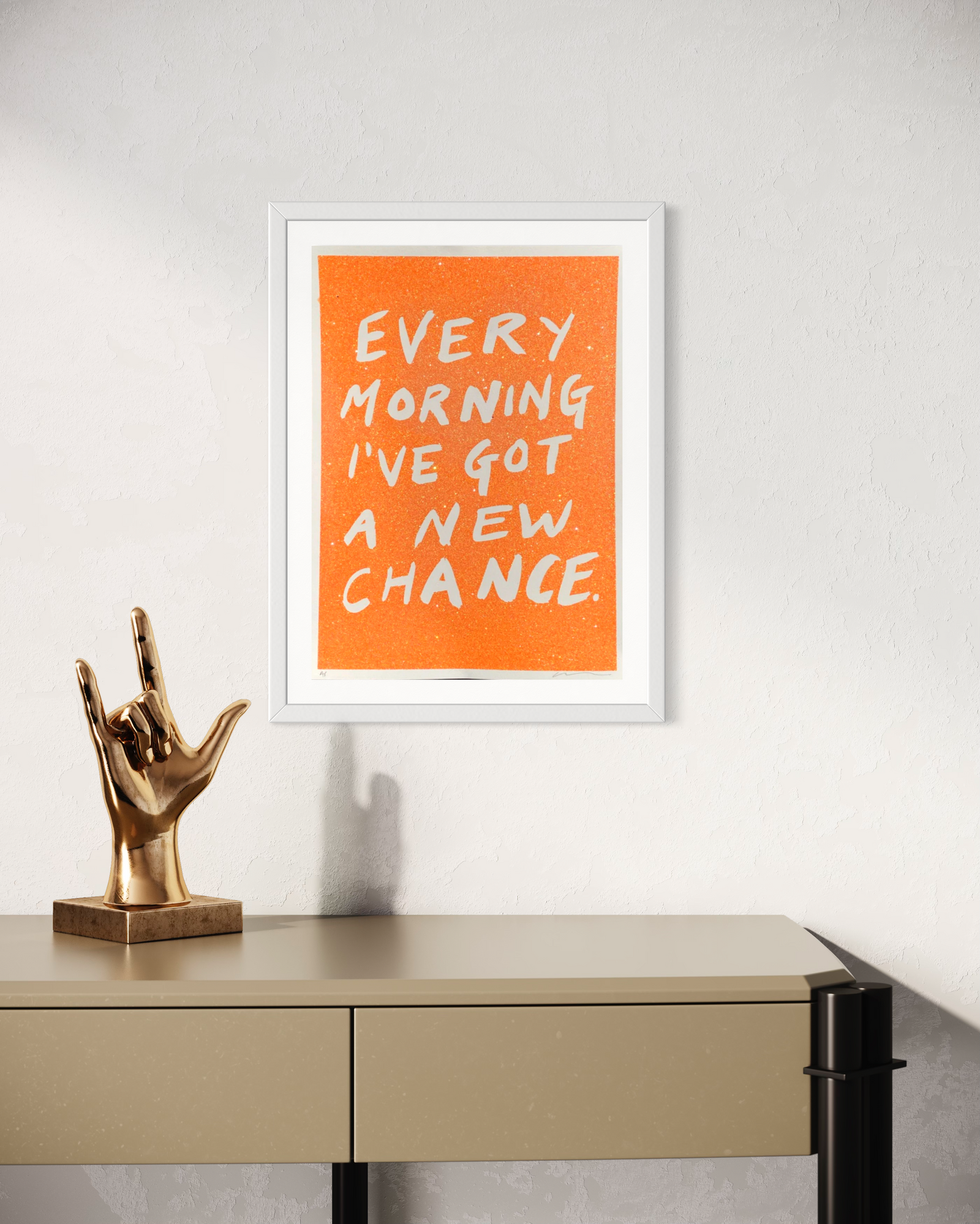 Every Morning I've Got A New Chance (Orange) by Adam Bridgland, a limited edition orange glitter on somerset satin white 410 gsm paper. from 2024