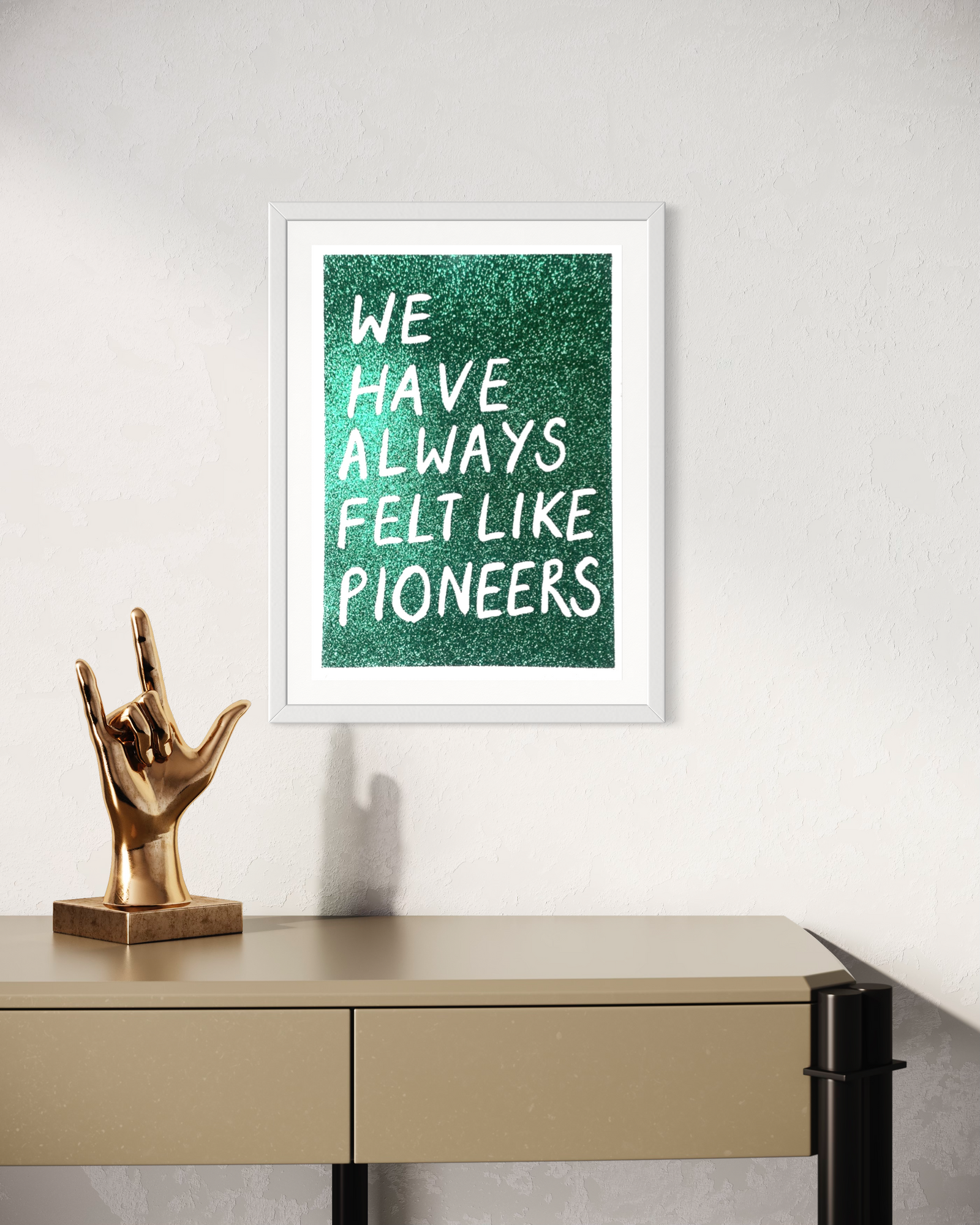 Pioneers (Green) by Adam Bridgland, a limited edition green glitter on somerset satin white 410 gsm paper. from 2024