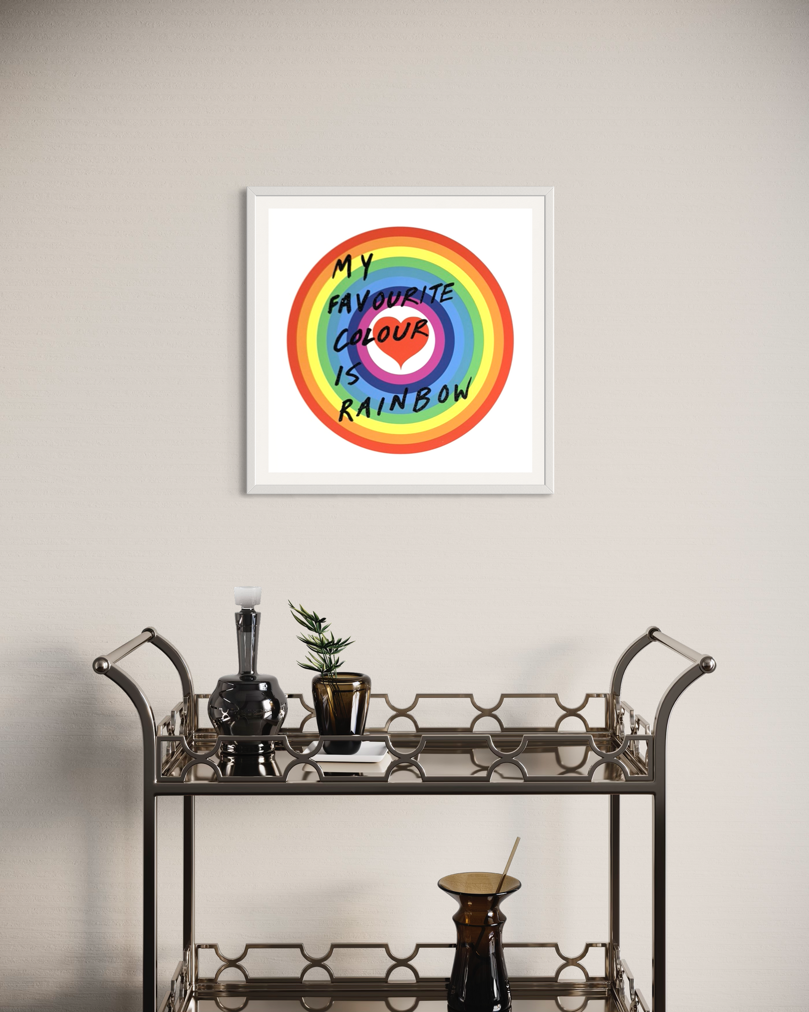 My Favourite Colour Is Rainbow (Red Heart) by Adam Bridgland, a limited edition digital print with black glitter overlay. from 2024