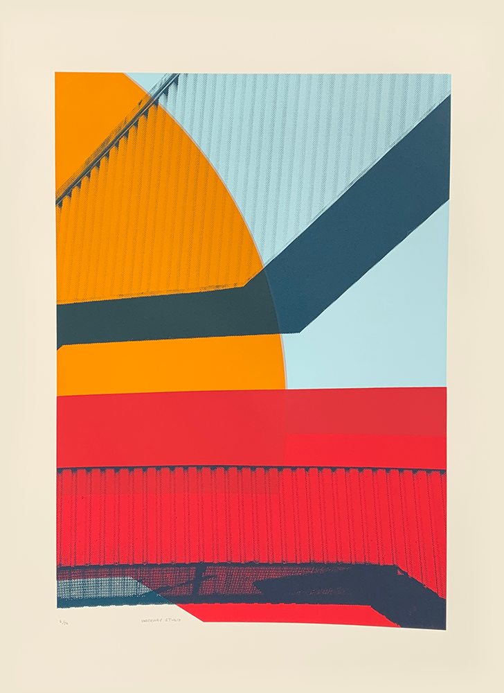 Brutal Forms IV (Collectors Edition) by Underway Studio, a limited edition 4 colour screenprint on somerset velvet 300gsm paper with four deckled edges from 2021