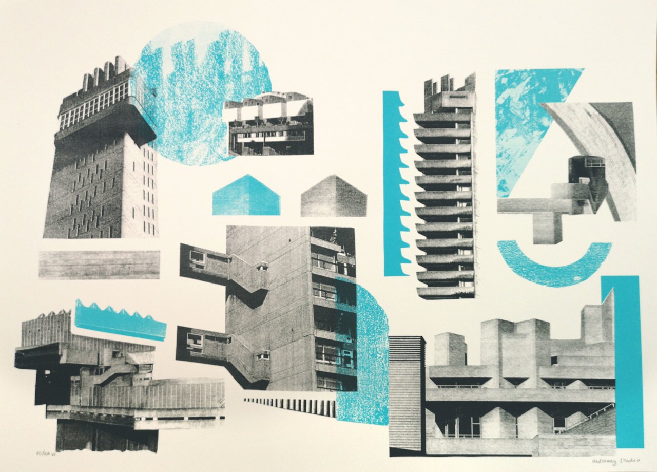 Brutalist Icons (Cyan) by Underway Studio, a limited edition 2 colour screenprint on lambeth cartridge 280gsm from 2018