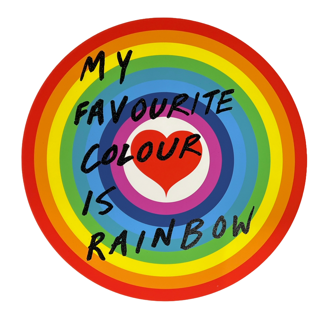 My Favourite Colour Is Rainbow (Red Heart) by Adam Bridgland, a limited edition digital print with black glitter overlay. from 2024