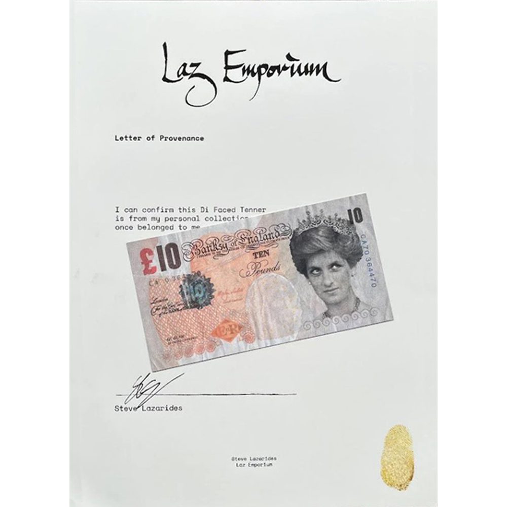 Di-Faced Tenner by Banksy, a limited edition printed counterfeit currency from 2004