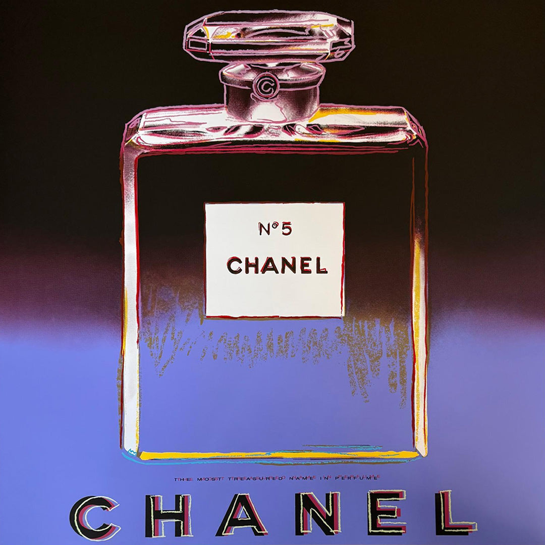 Chanel No. 5 perfume bottle by Sunday B Morning/Andy Warhol with a dark background