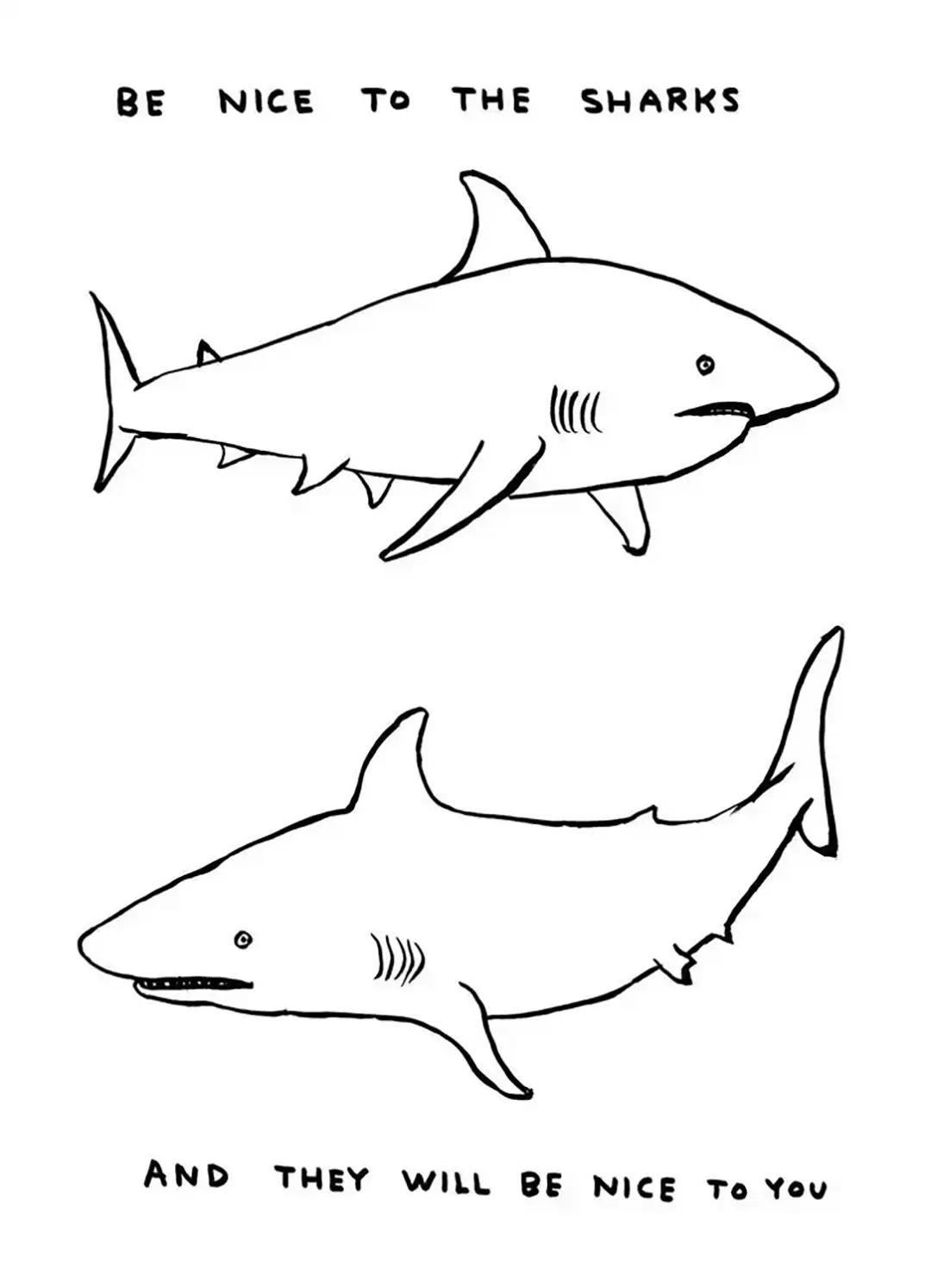 be-nice-to-the-sharks-David Shrigley-Limited Edition Art Print-1080x1494