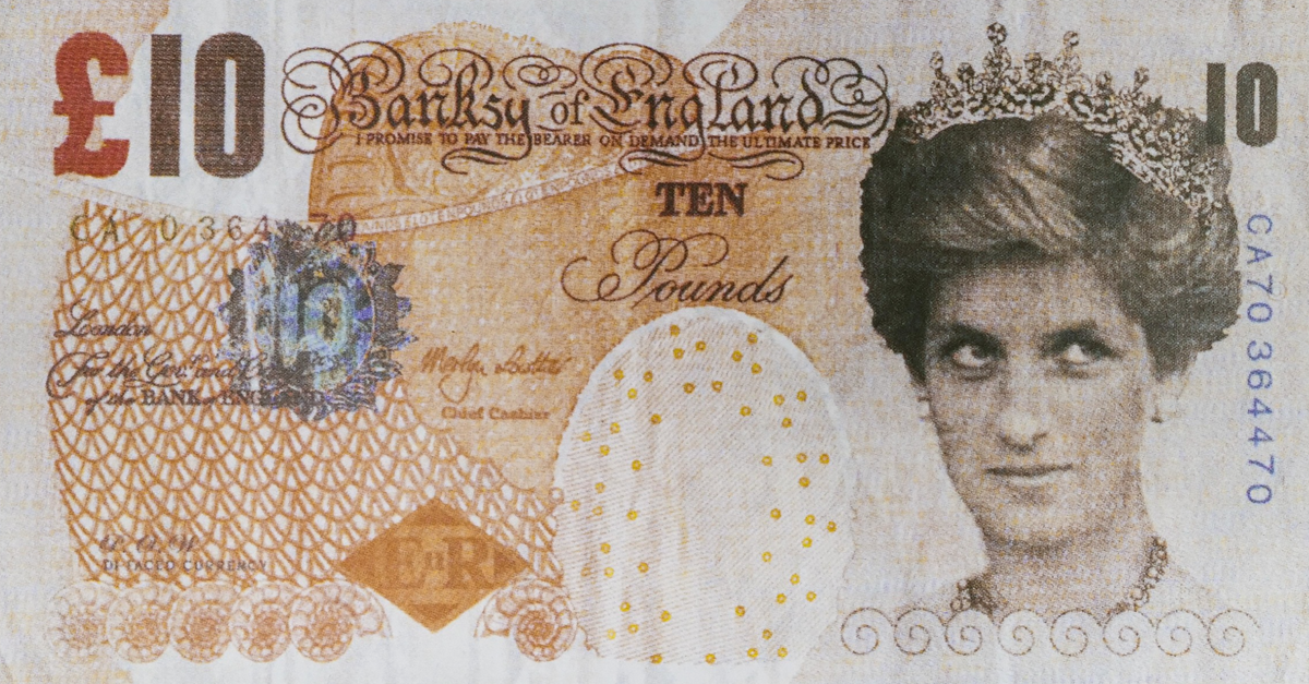 Di-Faced Tenner by Banksy, a limited edition printed counterfeit currency from 2004