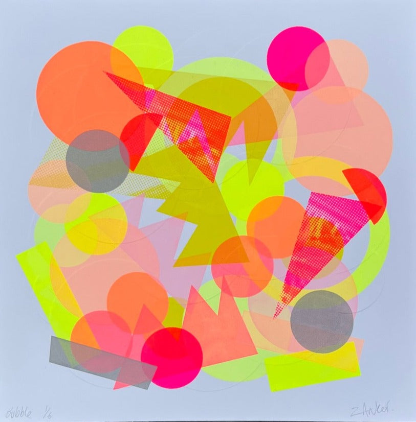 Bubble by Zoe Anker, a open edition  fabriano 5 paper multi layered screen print with hand embossing detail. from 2024