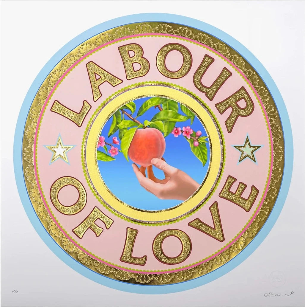 Labour Of Love - Pink by Eddy Bennett, a limited edition limited edition foiled and embossed print on 330gsm somerset enhanced velvet watercolour from 2023