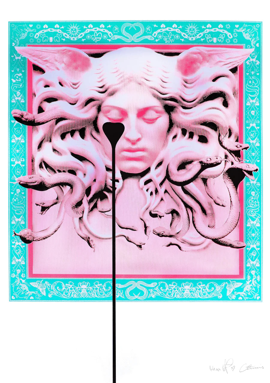 Madame Medusa by The Cameron Twins, a limited edition multi-layer silkscreen on paper with fluorescent, uv reactive colour. from 2023